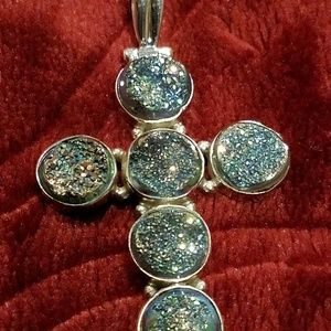 HSN ~ Drusy & 925 Silver, Sparkling Cross Pendant